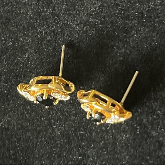 JC Black Rhinestone And Clear Rhinestone Stud Earrings Gold Tone - Picture 6 of 11